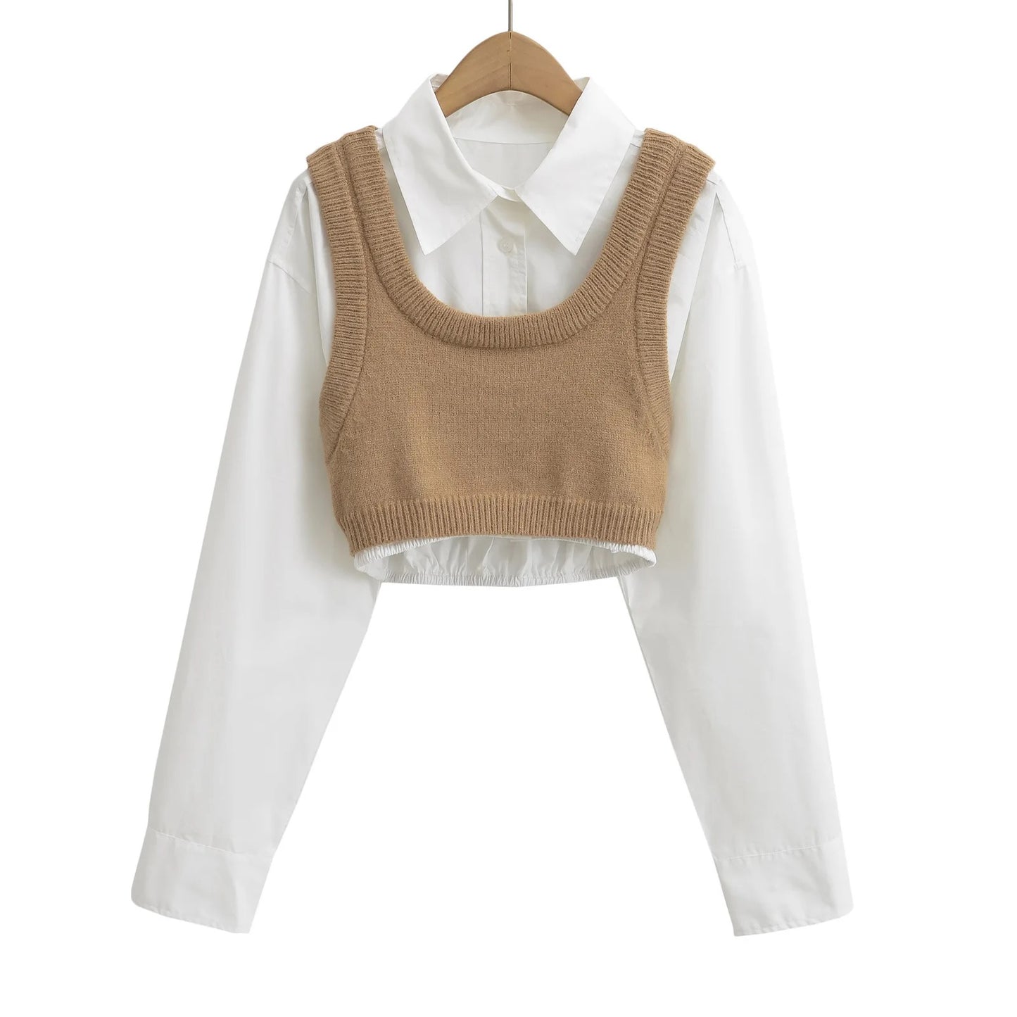 Baddie Academy Vest/Button Up Combo -Tan