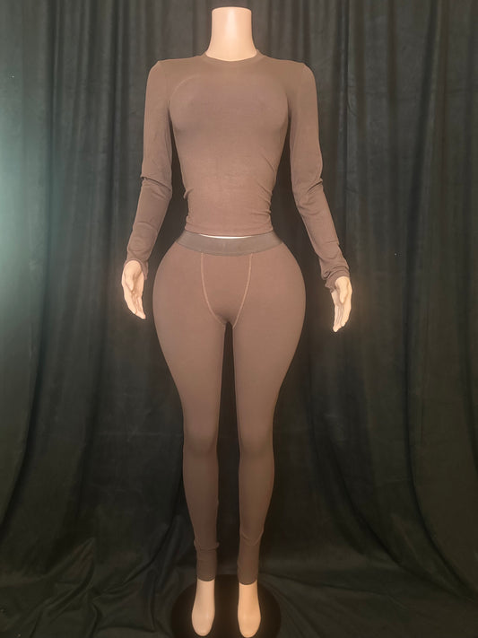 Basic Baddie Ribbed Set- Brown